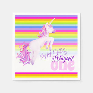 Unicorn art rainbow 1st verjaardag, napkins servet