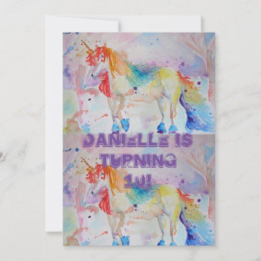 Unicorn Art Waterverf Birthday Uitnodiging (Voorkant)