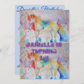 Unicorn Art Waterverf Birthday Uitnodiging (Voorkant / Achterkant)