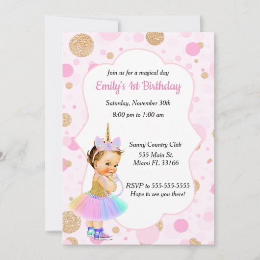 Unicorn Baby 1er anniversaire Invitation 1 (Devant)
