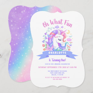 Unicorn Baby 1st Birthday Magical Rainbow Party Kaart
