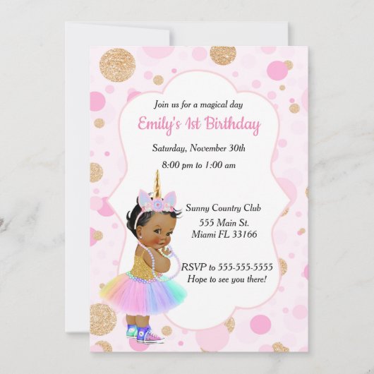 Unicorn Baby 1st Birthday Uitnodiging 3 (Voorkant)