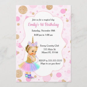 Unicorn Baby 1st Birthday Uitnodiging 4