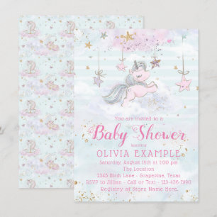 Unicorn Baby Girl Shower Invitations Kaart