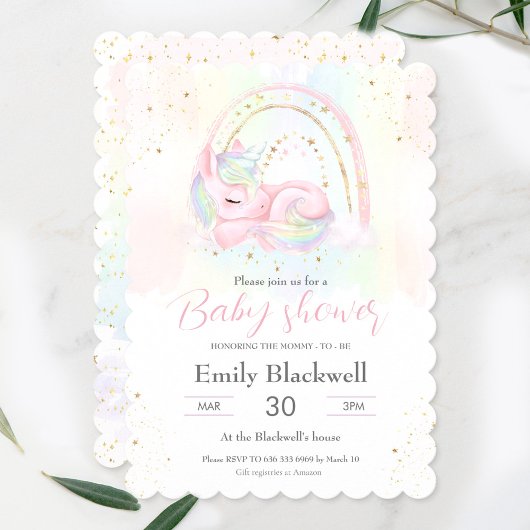 Unicorn baby shower bébé fille invitation douche