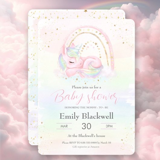 Unicorn baby shower bébé fille invitation douche
