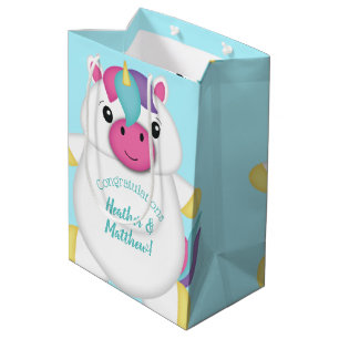 Unicorn Baby shower Blauwgroen Medium Cadeauzakje