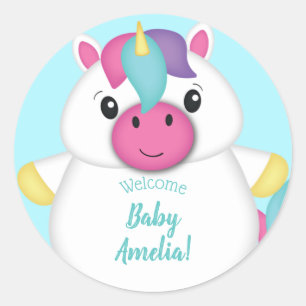 Unicorn Baby shower Blauwgroen Ronde Sticker