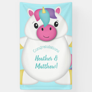 Unicorn Baby shower Blauwgroen Spandoek