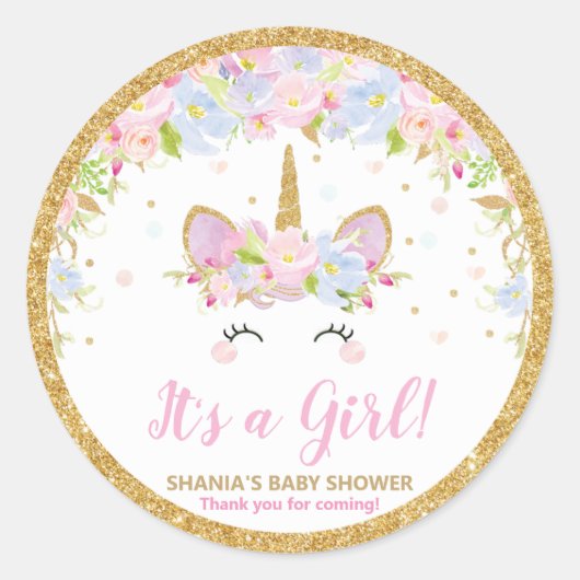 Unicorn Baby shower Dank u voor Sticker label (Voorkant)