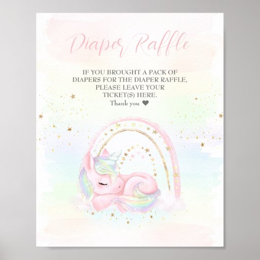 Unicorn Baby shower Diaper Raffle Sign Poster (Voorkant)