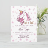 Unicorn Baby shower Girl rose Floral Invitation (Debout devant)