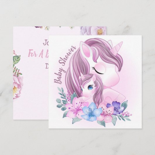 Unicorn Baby shower Invitation Kaart (Voorkant / Achterkant)