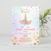 Unicorn Baby shower Invitation Pink Gold Magie (Debout devant)