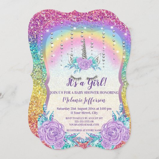 Unicorn Baby Shower Invitations (Devant / Derrière)