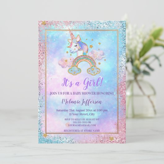 Unicorn Baby Shower Invitations (Debout devant)