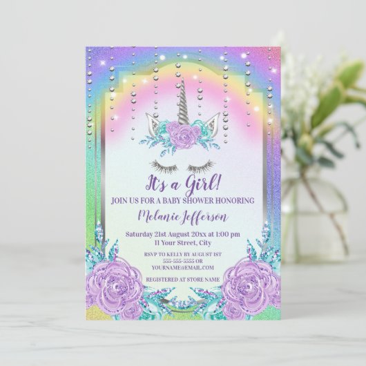 Unicorn Baby Shower Invitations (Debout devant)