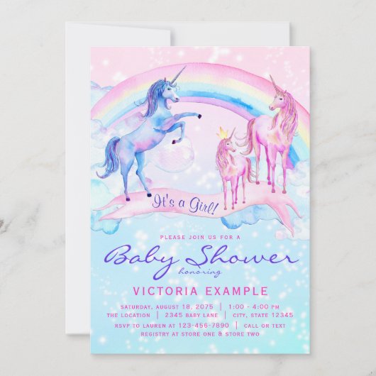 Unicorn Baby Shower Invitations Pastel Unicorn (Devant)
