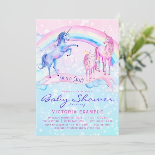 Unicorn Baby Shower Invitations Pastel Unicorn (Debout devant)
