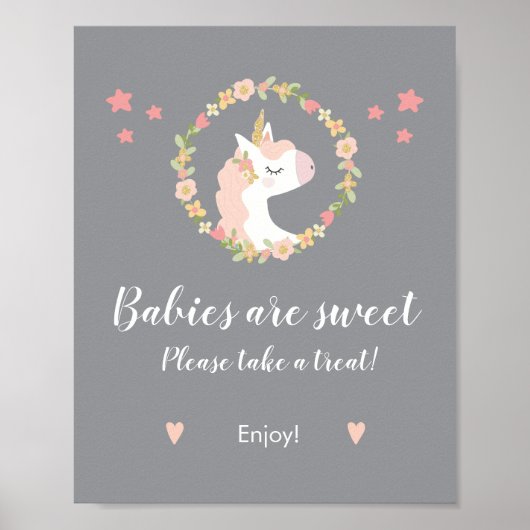 Unicorn Baby shower Neem een Treat Teken Poster (Voorkant)