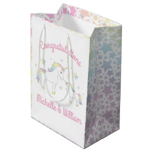 Unicorn Baby shower Pastel Regenboog Medium Cadeauzakje