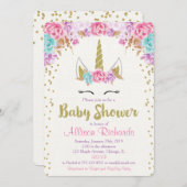 Unicorn baby shower, roze en goud kaart (Voorkant / Achterkant)