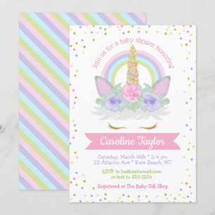 Unicorn Baby shower Roze en Paarse regenboog Kaart