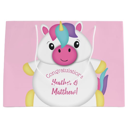 Unicorn Baby shower Roze Groot Cadeauzakje (Voorkant)