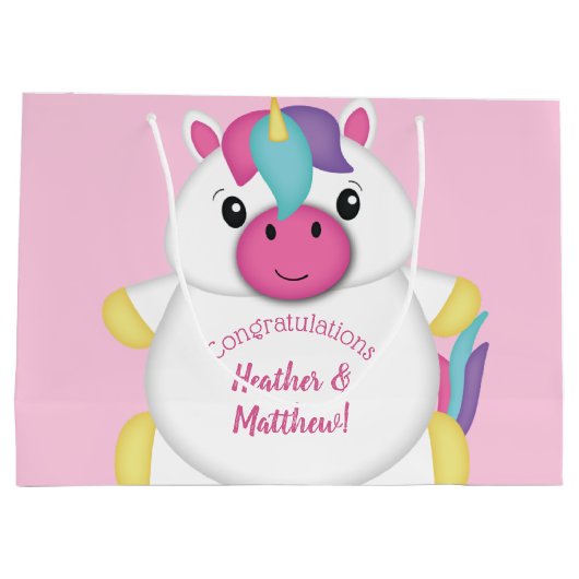 Unicorn Baby shower Roze Groot Cadeauzakje (Achterkant)
