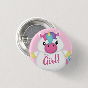 Unicorn Baby shower Roze Ronde Button 3,2 Cm