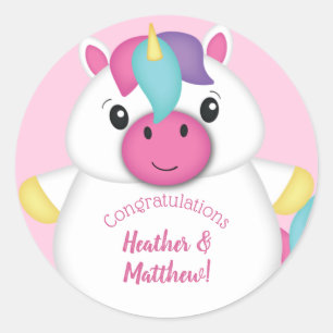 Unicorn Baby shower Roze Ronde Sticker