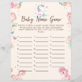 Unicorn Baby shower spel Baby naam spel (Voorkant)