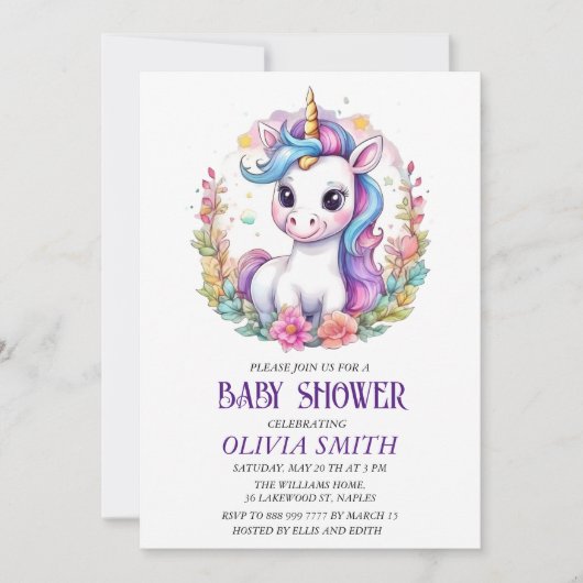 Unicorn baby shower-uitnodiging save the date (Voorkant)