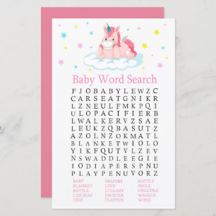 Unicorn Baby shower Word Search Game