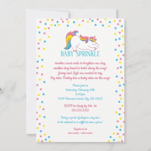 Unicorn Baby Sprinkle uitnodiging (Voorkant)