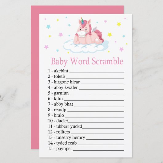 Unicorn Baby word scramble game (Voorkant / Achterkant)