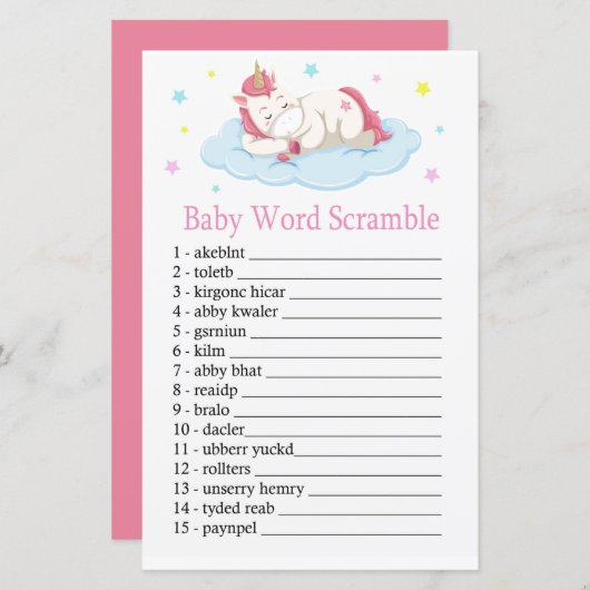 Unicorn Baby word scramble game (Voorkant / Achterkant)