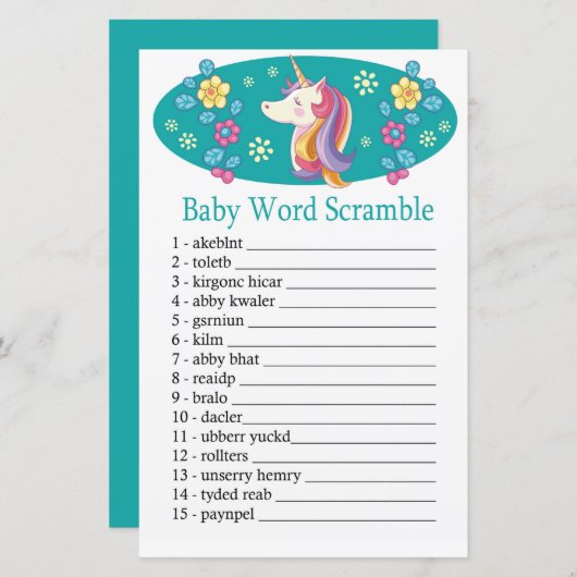 Unicorn Baby word scramble game (Voorkant / Achterkant)
