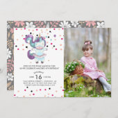 Unicorn Ballerina Invitation de fête d'anniversair (Devant / Derrière)