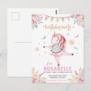 Unicorn Ballerina Rose Floral Invitation Anniversa