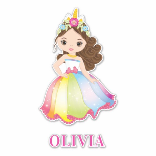 Unicorn belle fille en Rainbow Colours Sticker (Devant)