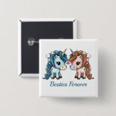 Unicorn Besties Forever Vierkante Button 5,1 Cm (Voorkant /achterkant)