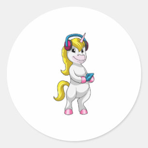 Unicorn bij Luister naar Muziek met Hoofdtelefoon Ronde Sticker