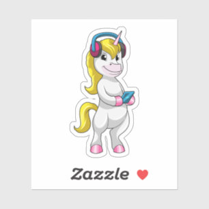 Unicorn bij Luister naar Muziek met Hoofdtelefoon Sticker