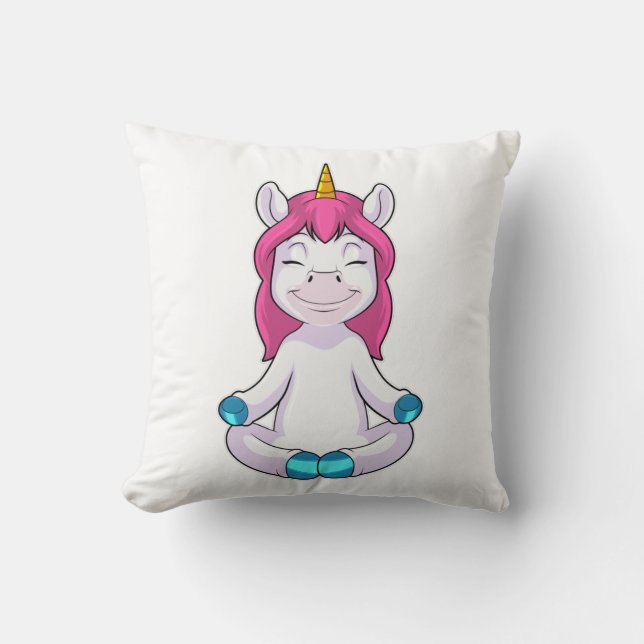 Unicorn bij Meditate in vergadering Kussen (Voorkant)