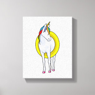 Unicorn bij zwemmen met Swim-ring Canvas Afdruk