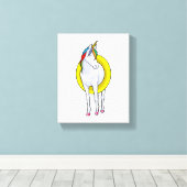Unicorn bij zwemmen met Swim-ring Canvas Afdruk (Insitu (Houten vloer))