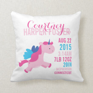 Unicorn Birth Announcement Nursery Pillow Kussen