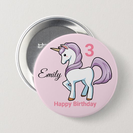 UNICORN Birthday Button Personaliseer de naam van (Voorkant /achterkant)