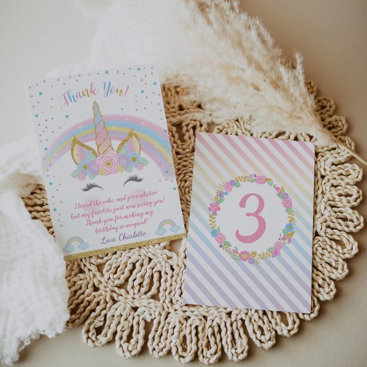 Unicorn Birthday Carte de remerciements, Parti Uni